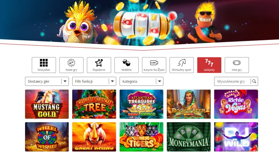 Gry z jackpotem SuperCat – przykładowa półka z grami jackpot